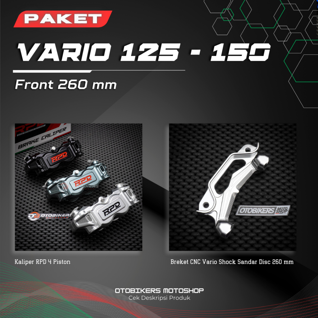 (PAKET) Kaliper Radial RPD 4P Vario 125 150 Beat Shock Depan STANDAR cakram ukuran 260 mm