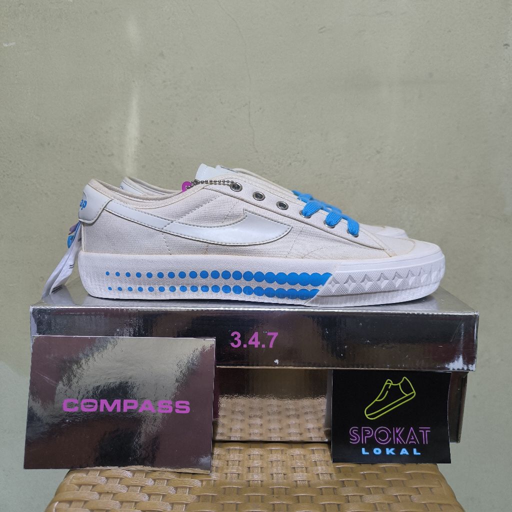 [ORIGINAL] Sepatu Compass X Unkl 347 Low Desain No.4 Cream Blue Size 44 BNIB Fullset
