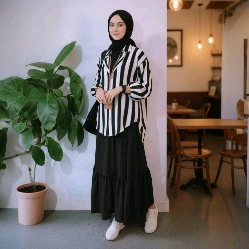 Kayla Strip One Set Rok Premium | Setelan Crinkle Airflow