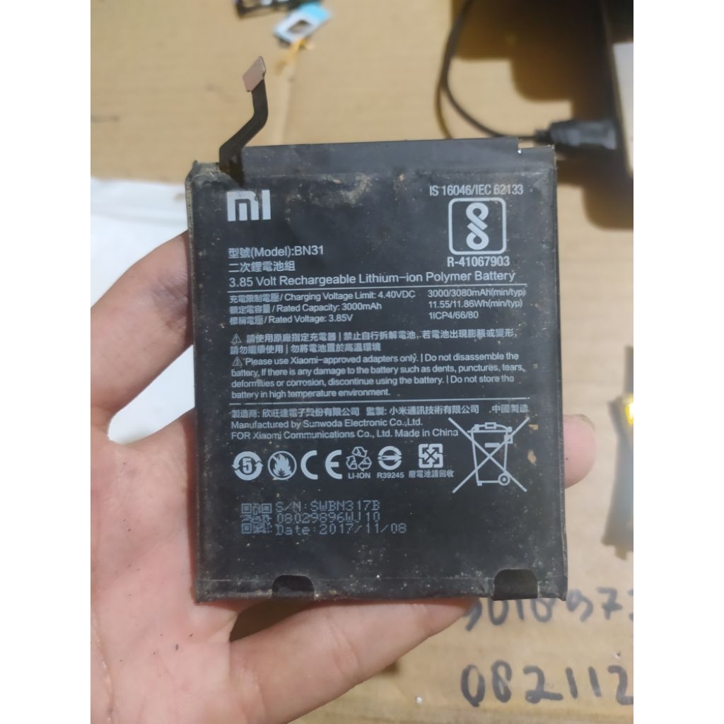 Baterai Redmi Note 5A/Redmi S2 BN31 Original Cabutan