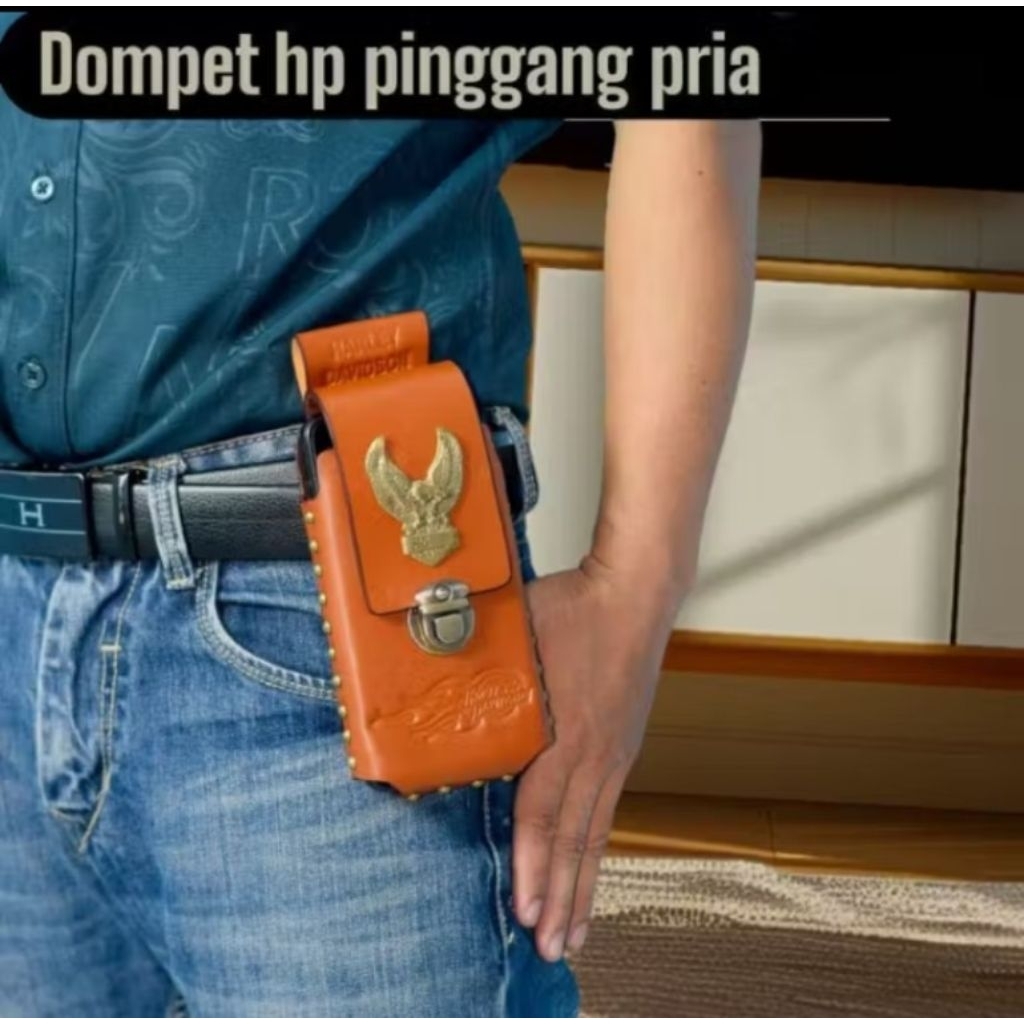 Dompet Hp Pinggang Pria Kulit Sapi Asli 1 Slot Sarung HP Cowok