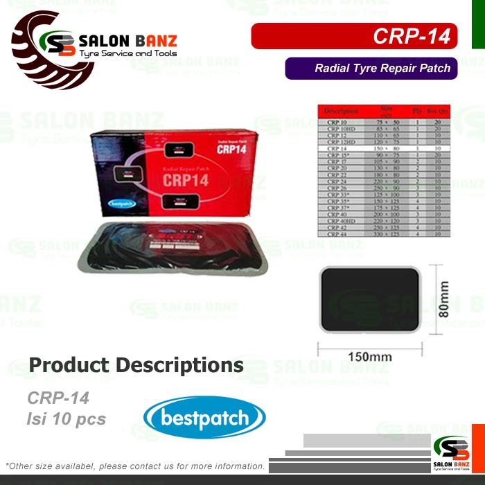Bestpatch CRP 14 - Karet Tambal Ban Tubeless Radial Bestpatch CRP14 - CRP14 1Box Rp200.000