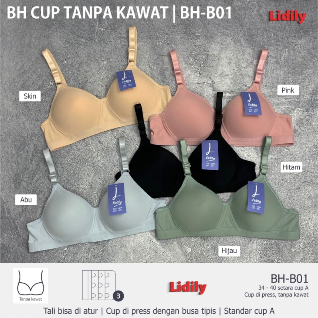 Lydyly Bra bh B01 tanpa kawat, cup B super soft kait 3 busa tipis (34-40)