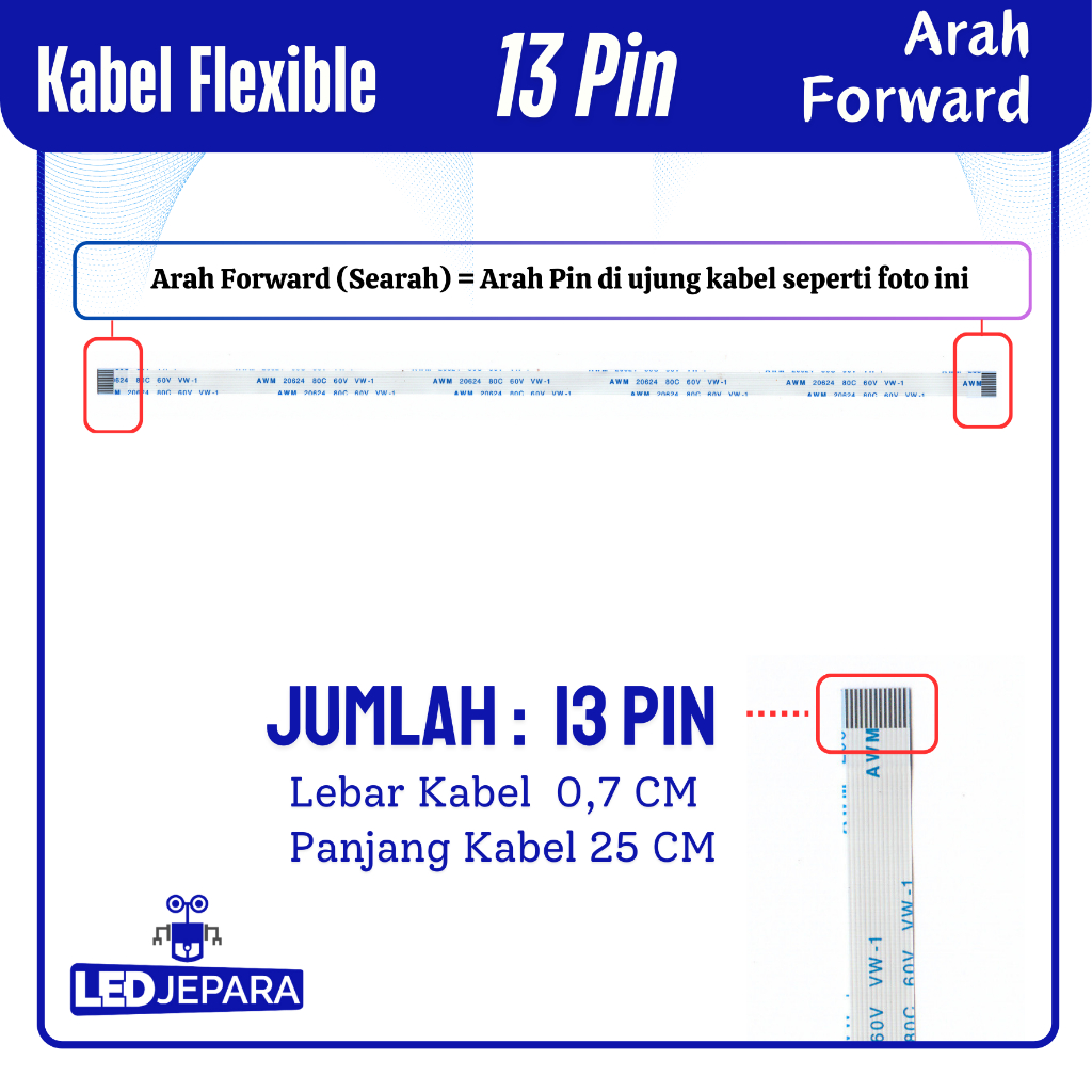 Kabel Fleksibel 13 Pin 25 CM 0,5 MM Forward FPC Ribbon Cable LCD Laptop Keyboard