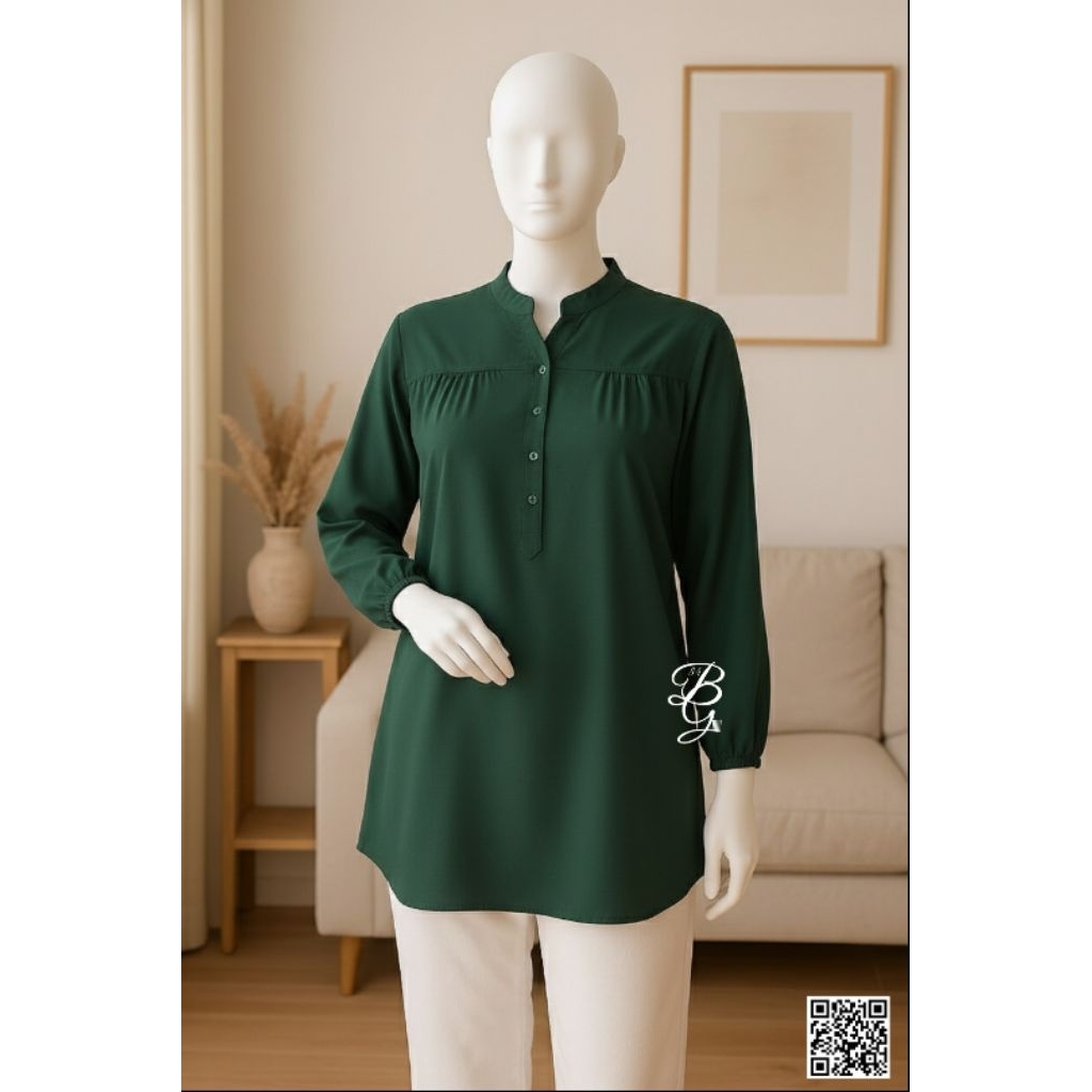 Boutique Ghaniyah Baju Atasan Wanita Terbaru Blouse Hijau Botol Polos Katun Kekinian Ukuran Standar 