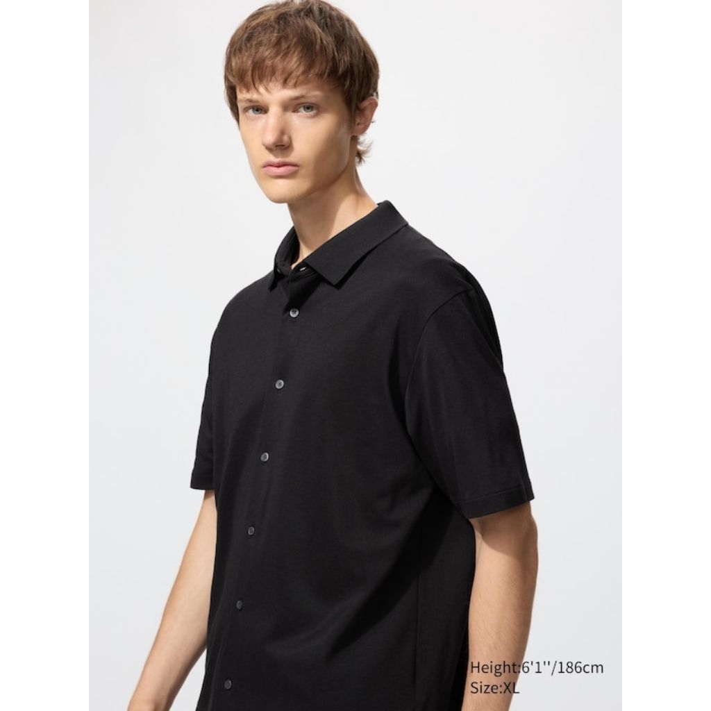 UNIQLO AIRism Full Open Polo Shirt Katun Kaos Polo Lengan Pendek Kancing Full Original
