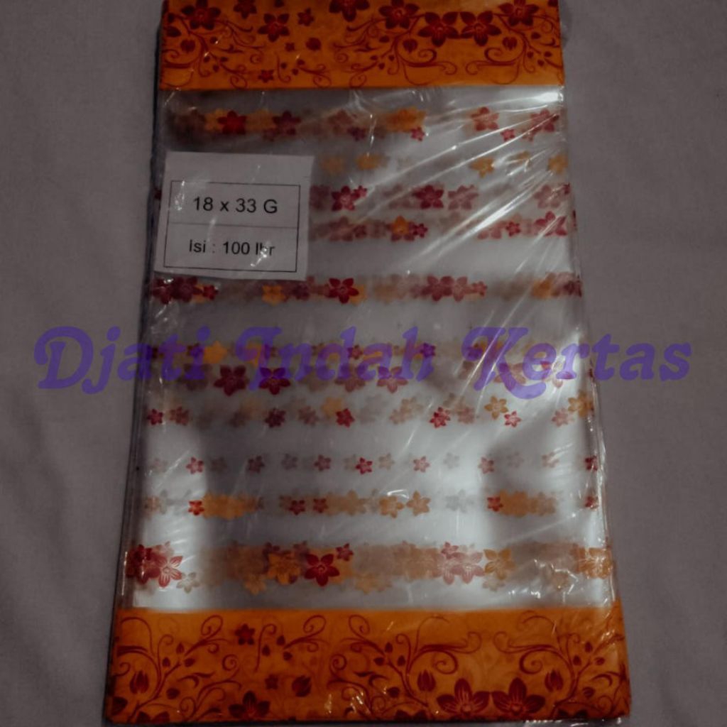 PLASTIK DUDUK OPP MOTIF UKURAN 18 x 33  / PLASTIK JJAN LEBARAN ( ISI 100 PCS )