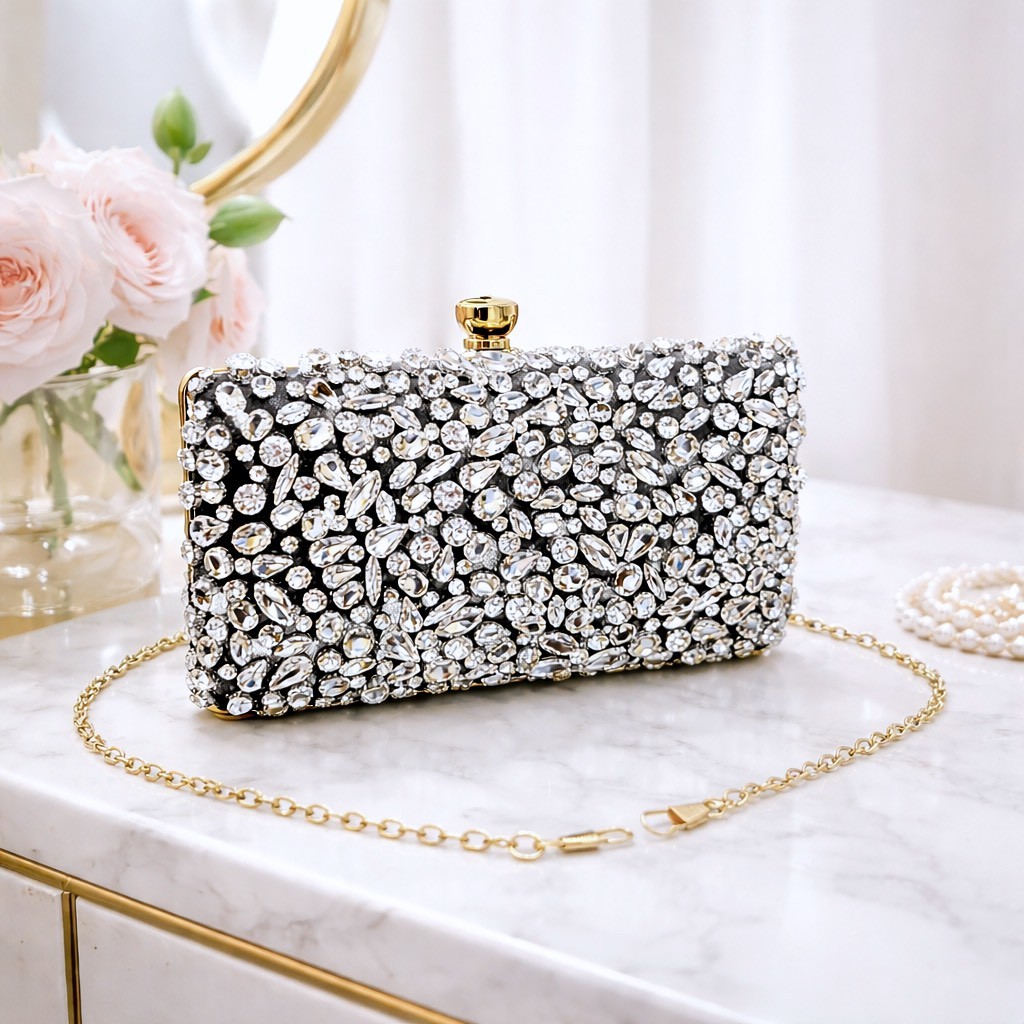 Waiwai Clutch Tas Pesta Wanita Kondangan Diamond Mewah 2331 Black