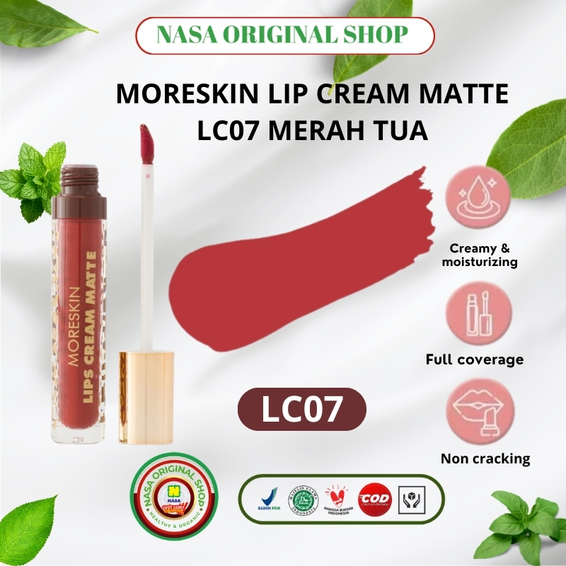 MORESKIN Lip Cream LC07 Merah Tua Lipstik Matte Bold Color Full Coverage Tidak Mudah Luntur