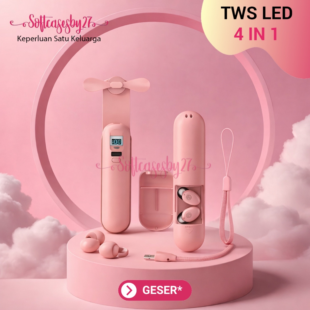 Bluetooth Earphone with F7 Earbuds Dan Mini Fan Dan Flashlight Dan PowerBank 2000Mah Headset LED Kip