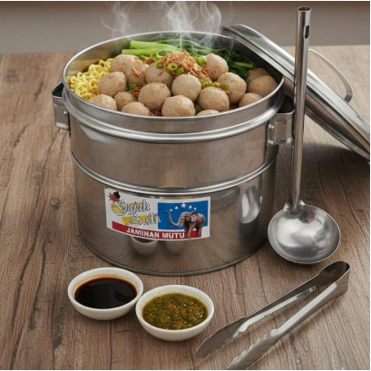 Dandang Bakso Mini Size 22 Diameter 21cm Tinggi 19cm Stainless Steel Kapasitas 1 Kilo Adonan Pentol 
