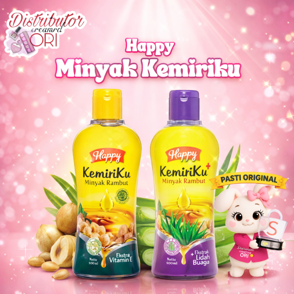 Happy Minyak Kemiriku 100ml Original BPOM - Minyak Rambut Kemiri 100 ml Ekstra Vit E / Ekstrak Lidah