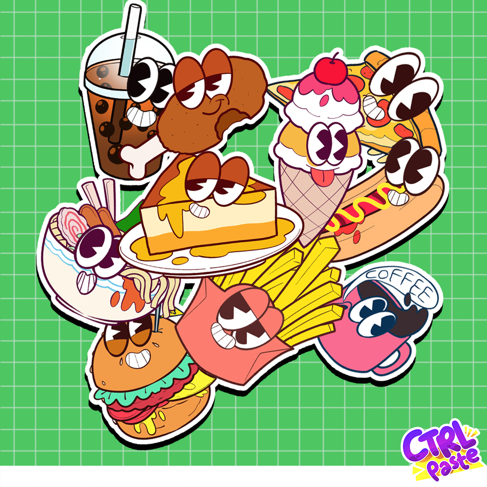 Stiker Kartun Makanan Lucu  | Anti Air | Die Cut | Cocok Laptop, HP, Botol
