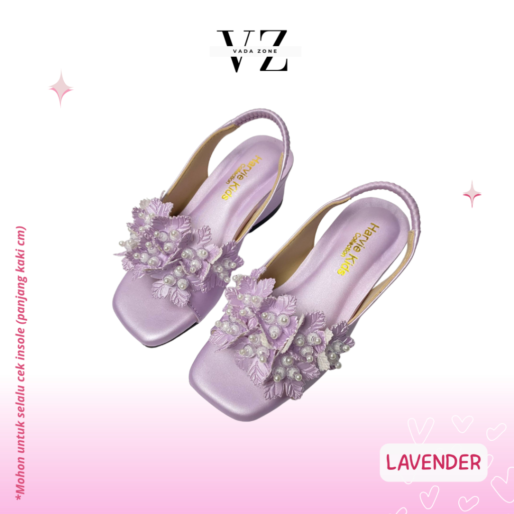 Vada HR030 - Sandal Anak Perempuan Ungu Lavender Heels 3cm Premium Elegant Pearl – Sandal Pesta Cant
