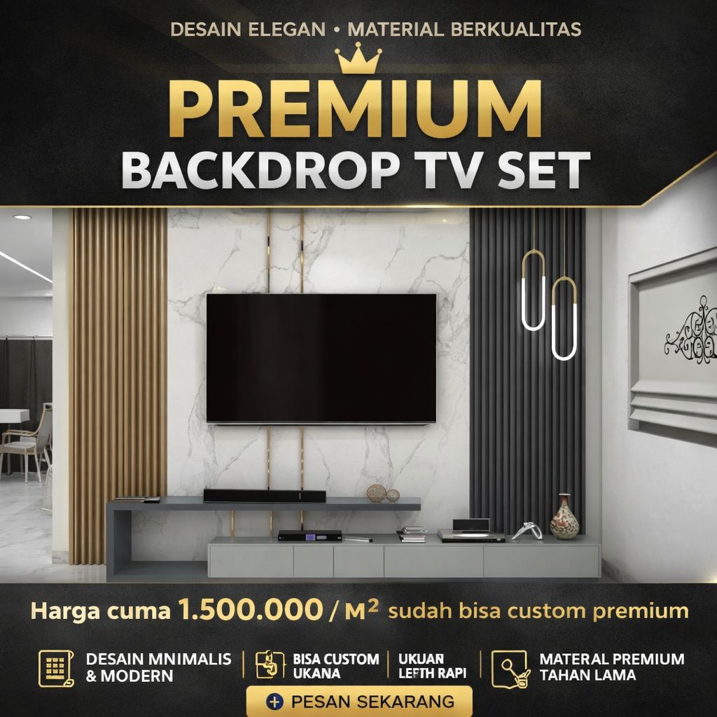 Backdrop TV Premium Custom | Panel Dinding TV Minimalis Modern | Wall Panel Luxury