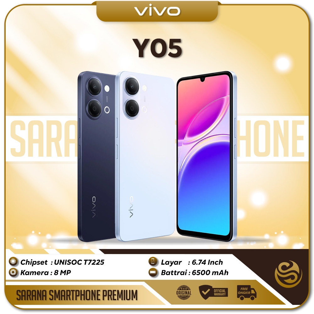 Vivo Y05 4GB/64GB 4GB/128GB Unisoc T7225 6500mAh 120Hz 6.74 inch Bergaransi HP Satu Jutaan