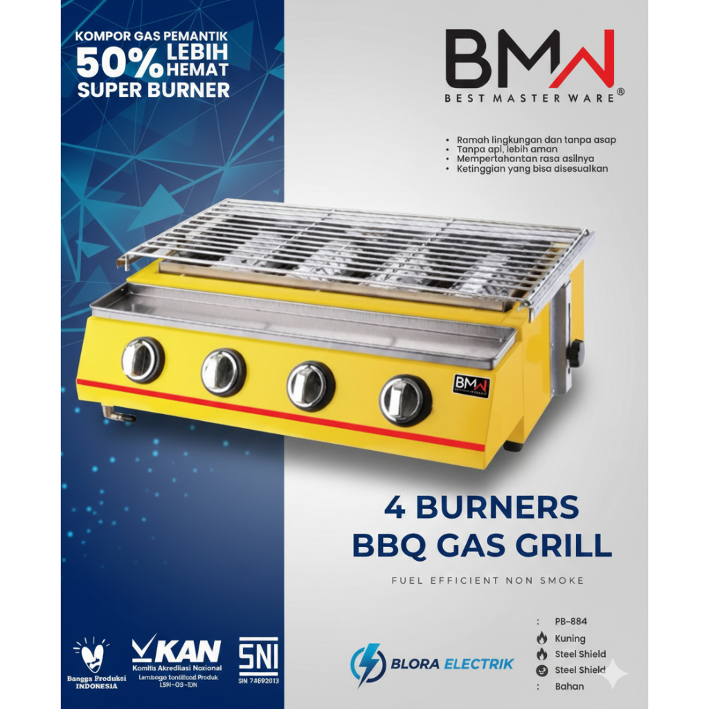BMW Kompor Panggangan Gas Kompor Pemanggang Sosis Sate BBQ 2, 3, 4 Tungku Kualitas Terbaik Anti Kara