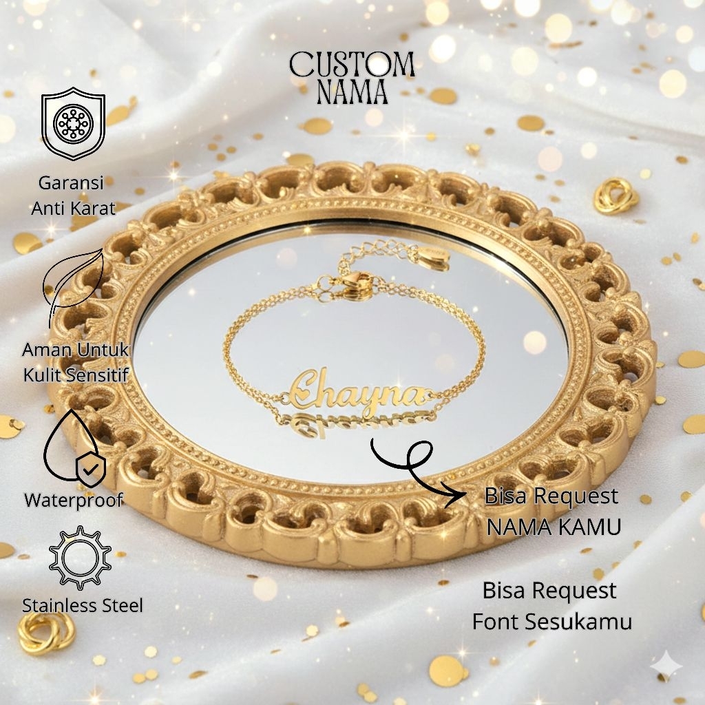 Gelang Custom Nama Kait Arab Latin Accesoris Wanita