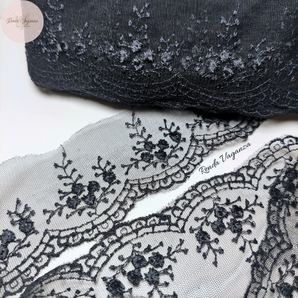 RENDA TULLE/TILLE/TILE MOTIF ANGGUR LEBAR 6 CM WARNA HITAM