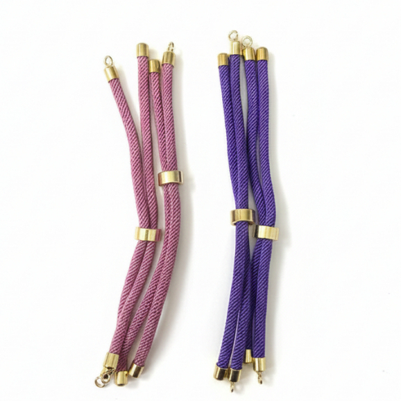 Aineed | Gelang Serut Hongkong - Gelang Aneka Warna Ungu - Charm Berwarna Emas - Gelang Tangan