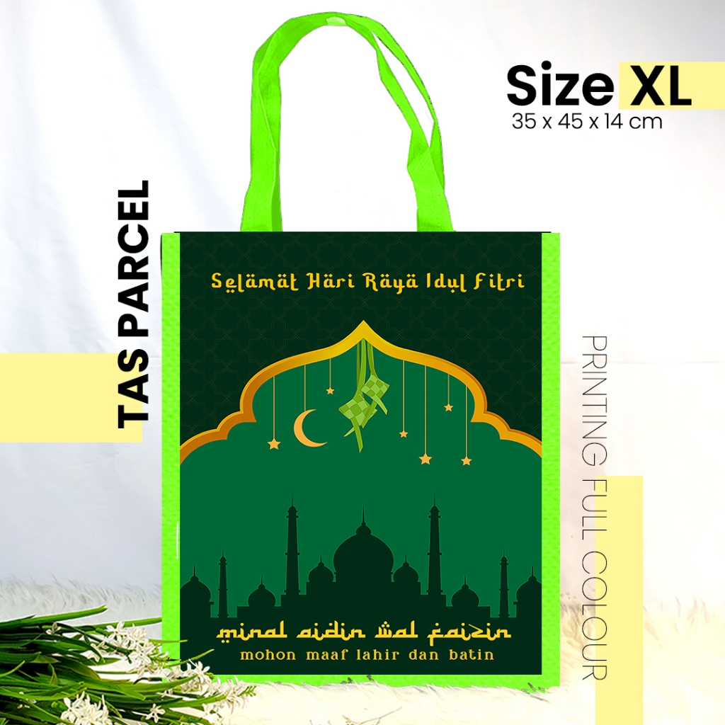 TAS LEBARAN BESAR HIJAU UKURAN 35x45 - GOODIEBAG IDUL FITRI / TAS PARCEL PRINTING