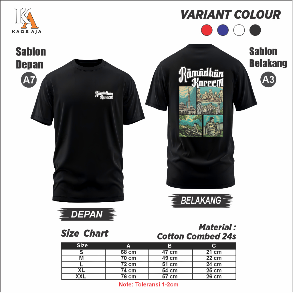 Kaos Custom Sablon Satuan 24s DTF | RAMADHAN KAREEM | Bikin kaos Satuan | Premium | Kaos Murah