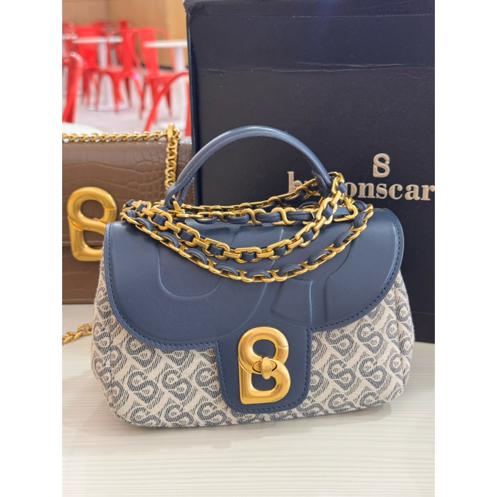 BUTTONSCARVES BS TAS ALMA BAG LEATHER JACQUARD SMALL NAVY BEKAS SECOND BALIKPAPAN SAMARINDA BNB VZ A
