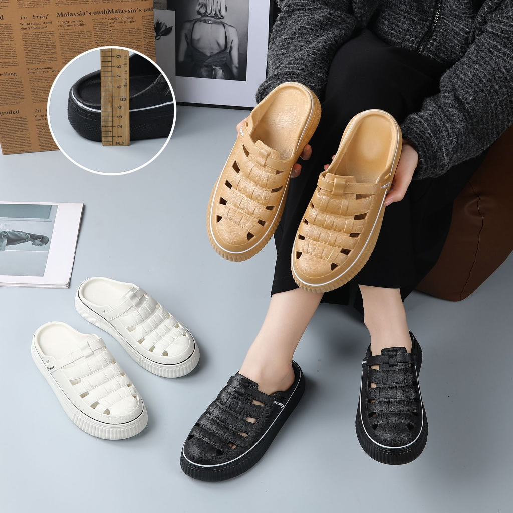 Sandal platform wanita premium gaya korea Sandal karet EVA tebal solid ringan anti slip outdoor