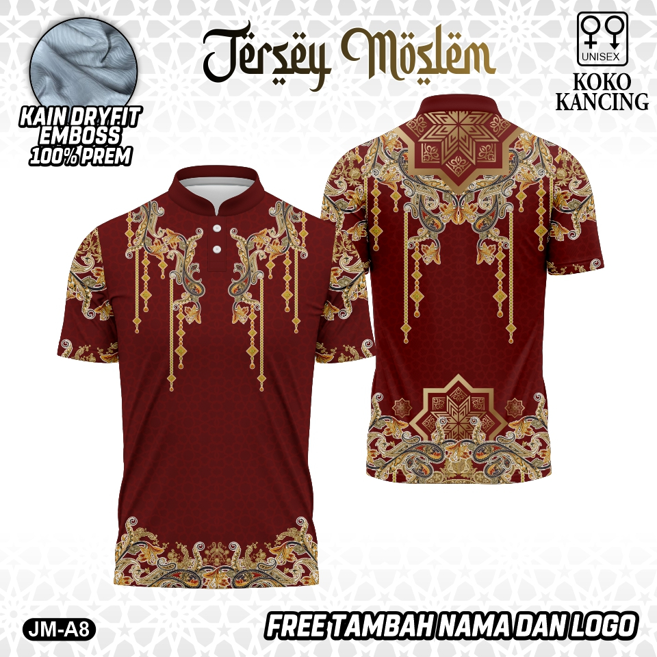 Baju muslim lebaran kaos jersey islami kerah kancing terbaru kain EMBOS
