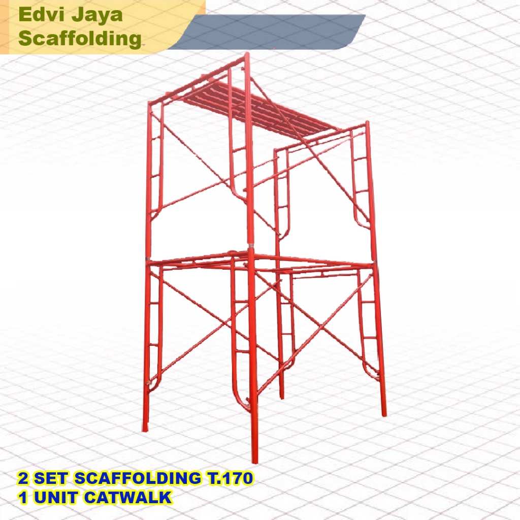 Scaffolding Steger Perancah 2 SET Main Frame 170 cm + 1 Unit Catwalk Steger