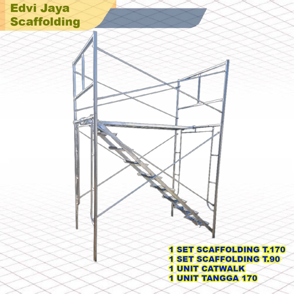 Set Main Frame 170, Set Ladder Frame 90, Tangga 170 dan Catwalk Paket Lengkap Scaffolding 170