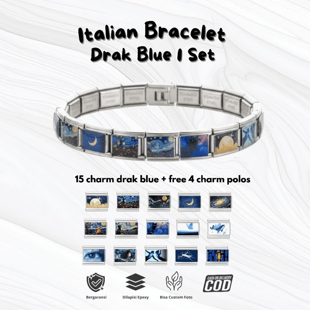 Italian Bracelet 1 set Gelang italian bracelet drakblue