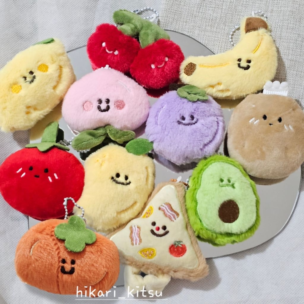 Keychain Bagcharm Mini Cute Plush Fruits Food / Gantungan Kunci Boneka Lucu Kecil Makanan, Buah, Lem