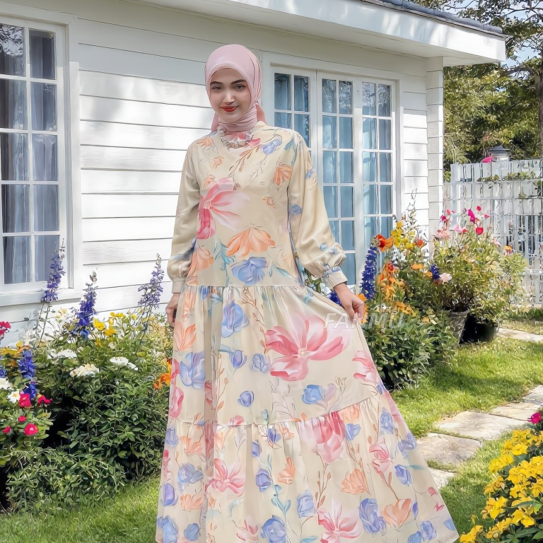 FANMU Gamis Kondangan Pesta Mewah Elegan | Long Dress Floral  Muslim