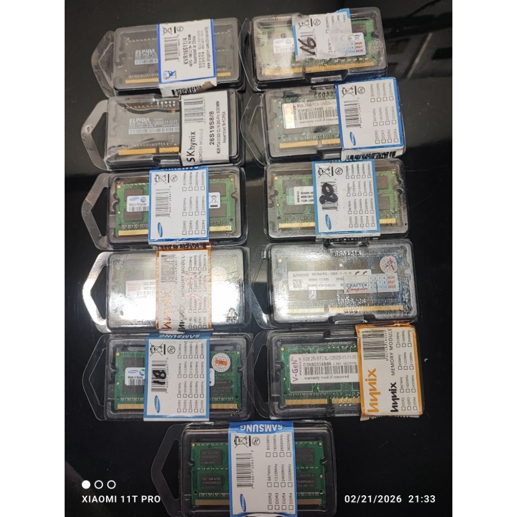 ram sodimm ddr3 8gb pc3l nb3l (1.35v) 12800s 1600mhz ori baru dan bekas (mix)