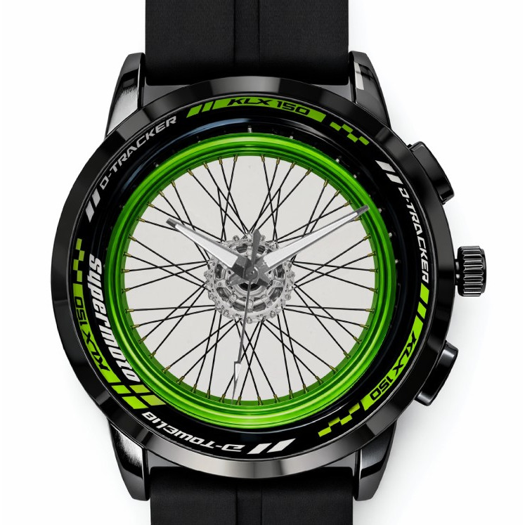Jam Tangan Kawasaki KLX 150 Supermoto Racing – Desain print Velg Jari-Jari Motor – Tali Karet –Custo