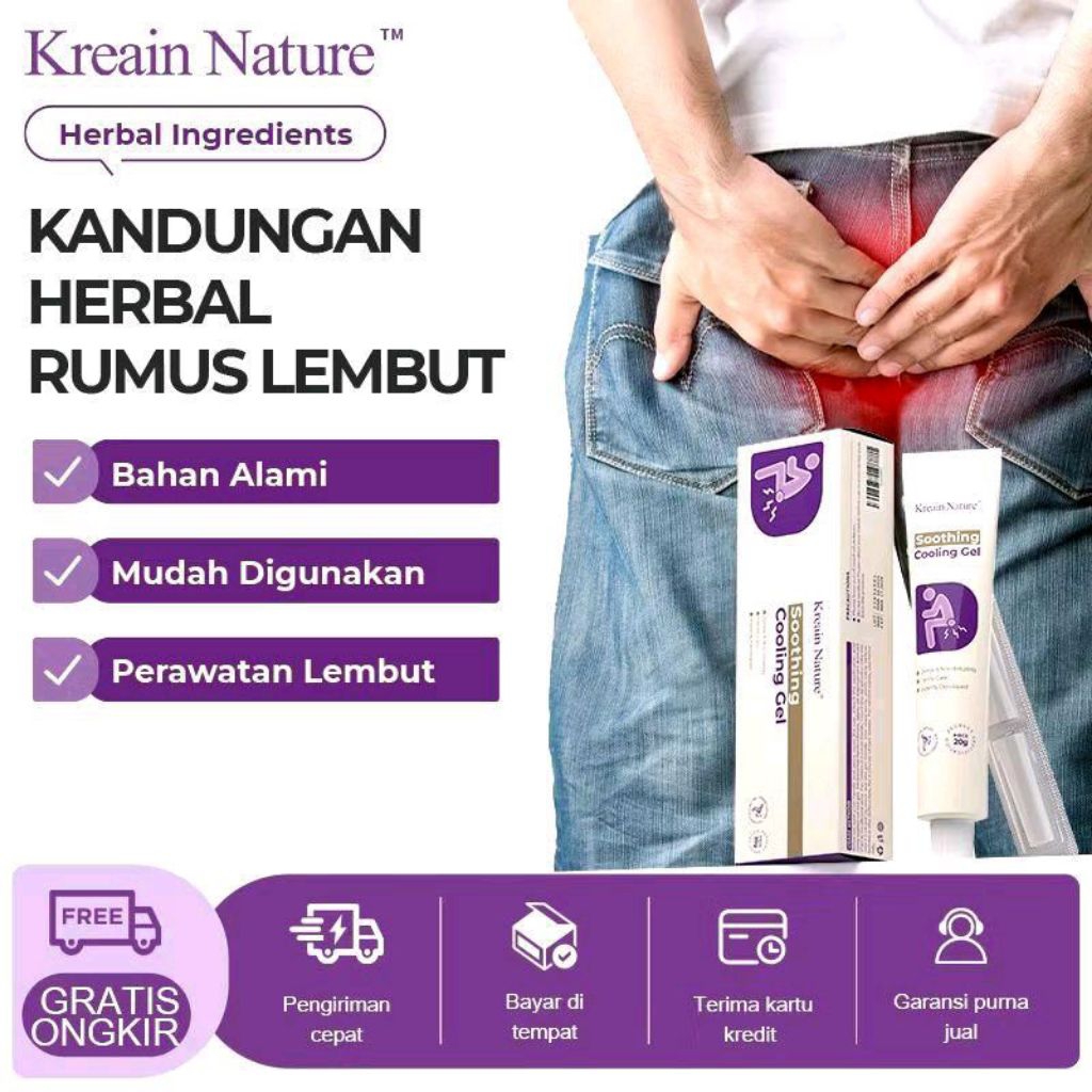 Kreain Nature Shooting Cooling Gel 20g Untuk Wasir Ambien Tidak Lengket Bahan Alami Mudah Digunakan 