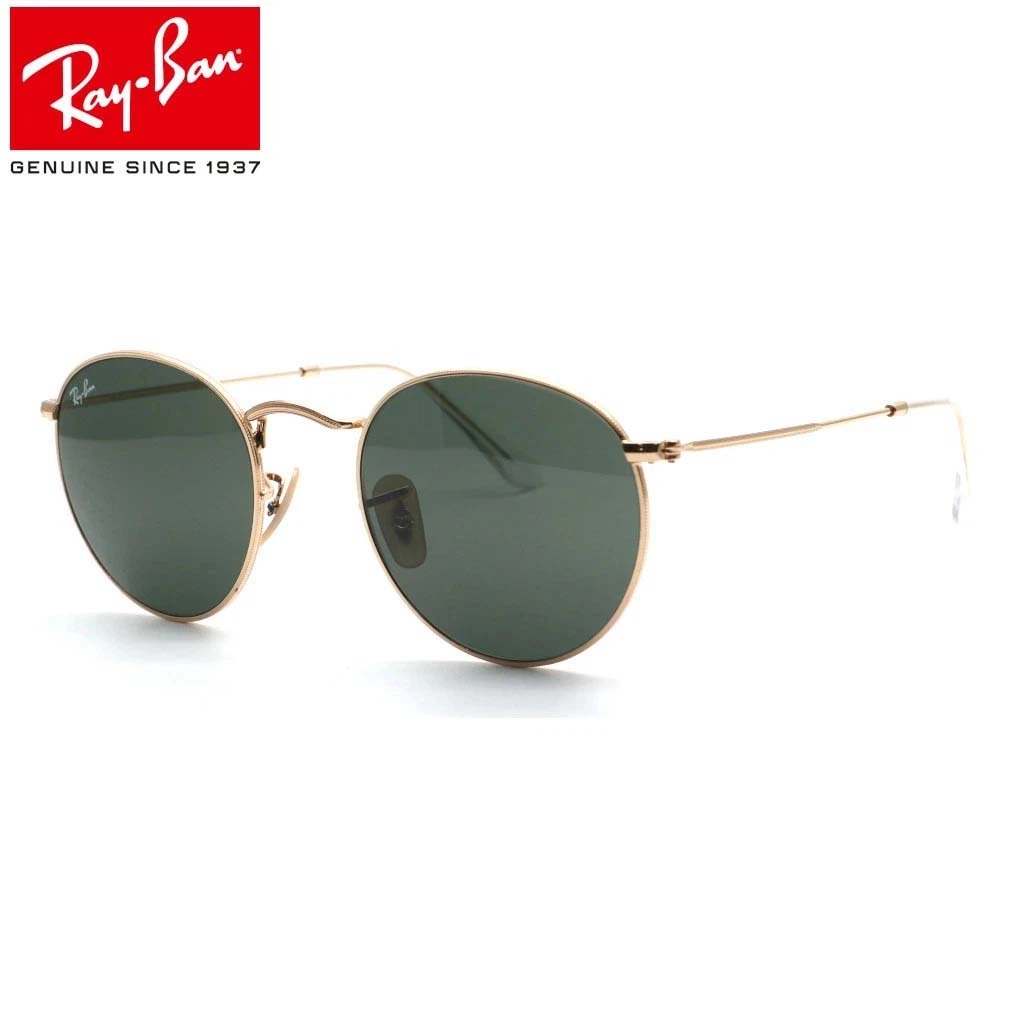 Kacamata Rayban Round Metal RB3447 001 Gold Lens Green Original