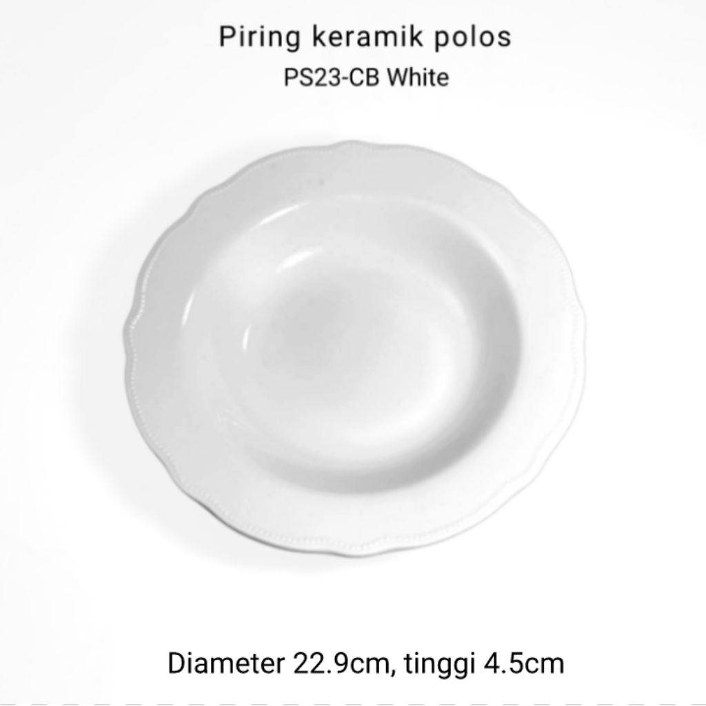 Piring pasta keramik putih 23cm (1PCs) Piring cekung keramik polos by indo keramik - PS23-CB