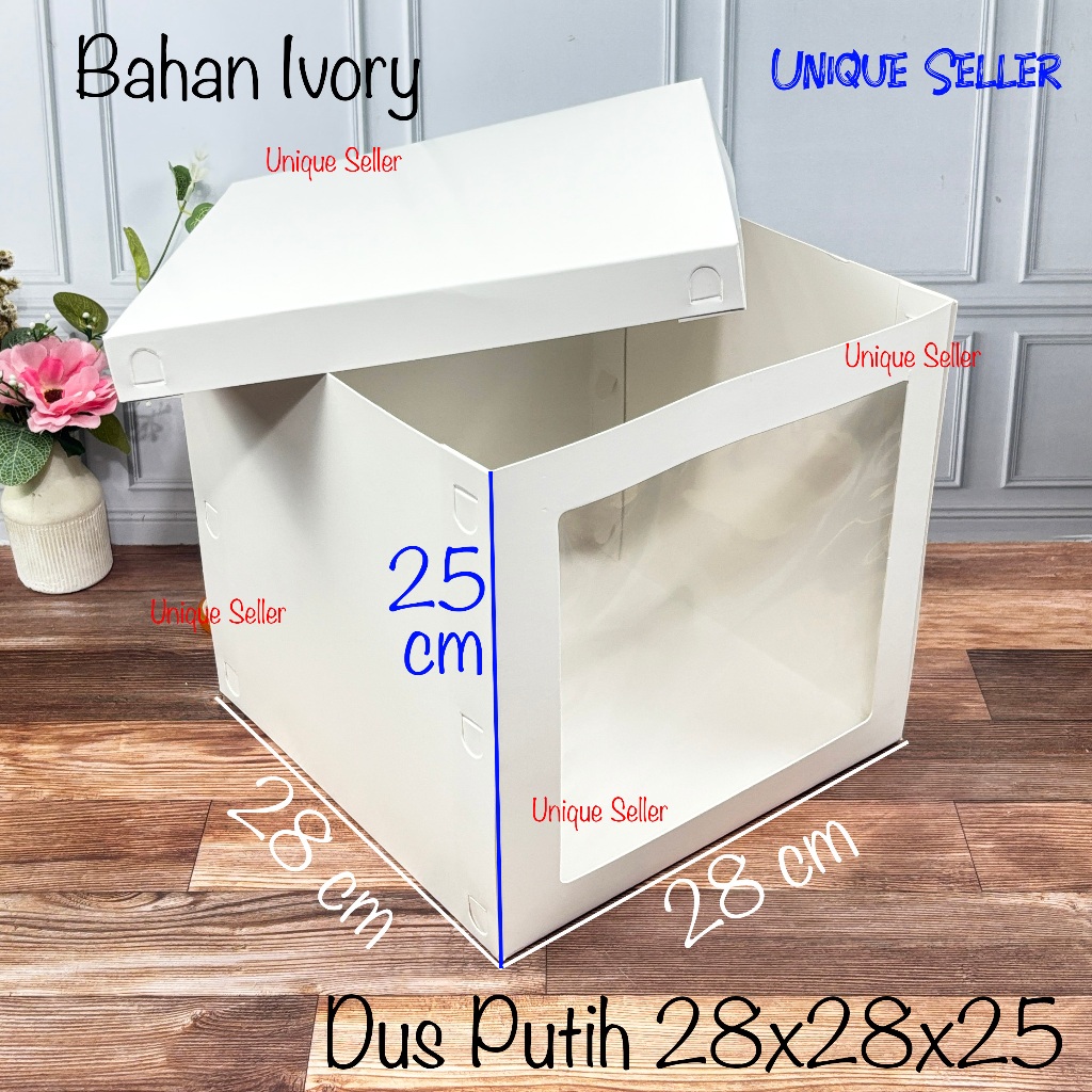 Dus Kotak Box Tart Cake Tinggi 28x28x25 DUPLEX PUTIH / Dus Box Kotak Kue Tart Tinggi PUTIH Tutup Pis