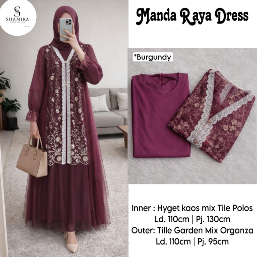 Manda Raya Dress - Gamis Lebaran Tile Garden Mix Organza Premium Outer Terpisah - Dress Mewah Elegan