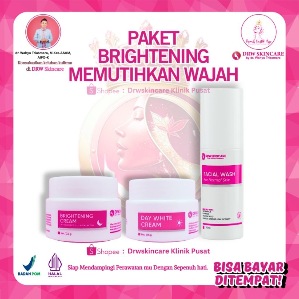 Drw Skincare Paket Bightening1  Untuk Wajah Kusam  Wajah Flek Sensitif Mudah Merah ORI BPOM [COD OK]