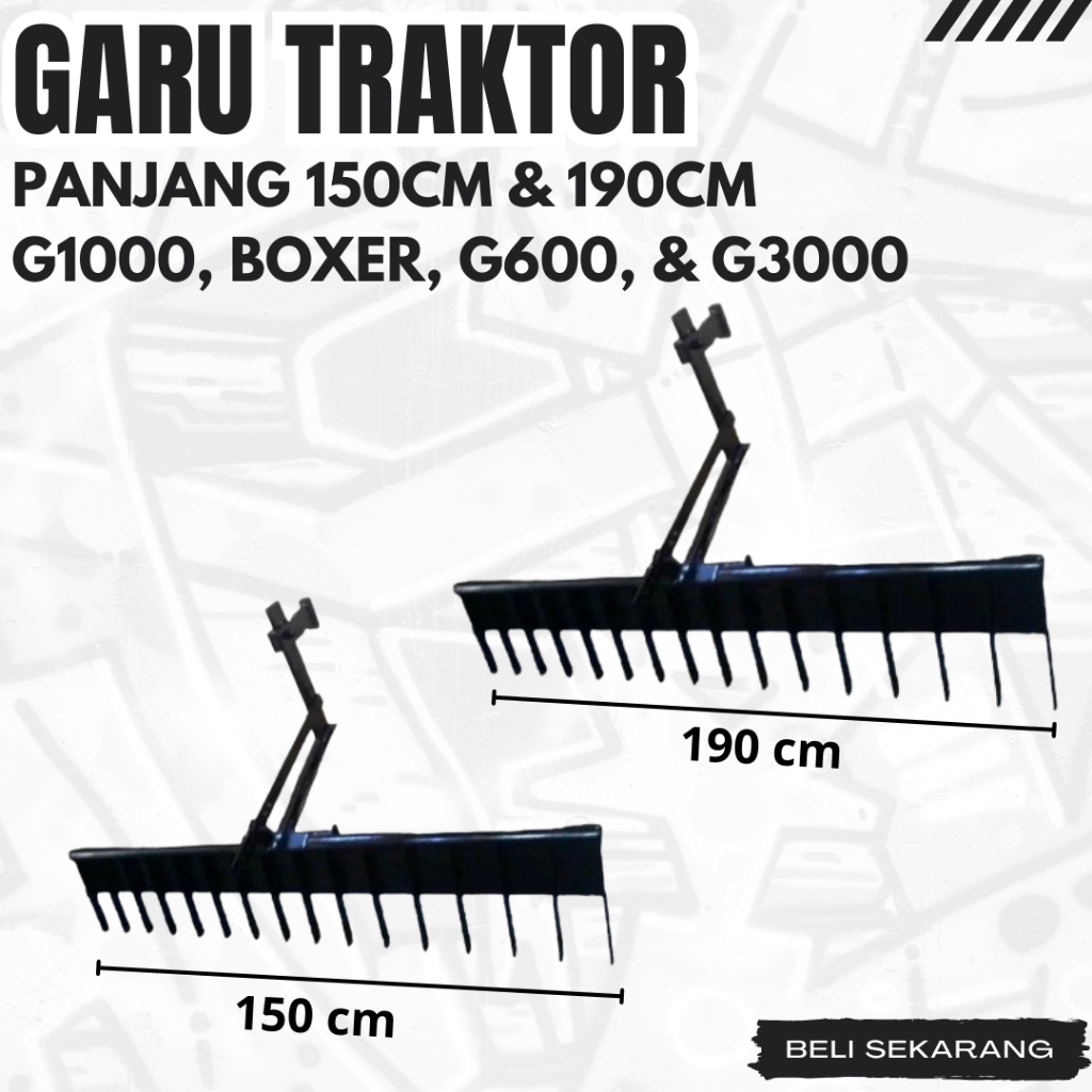 Alat bajak Sawah Garu/sisir Panjang 150cm & 190cm Traktor Quick G1000, Boxer, G600, & G3000