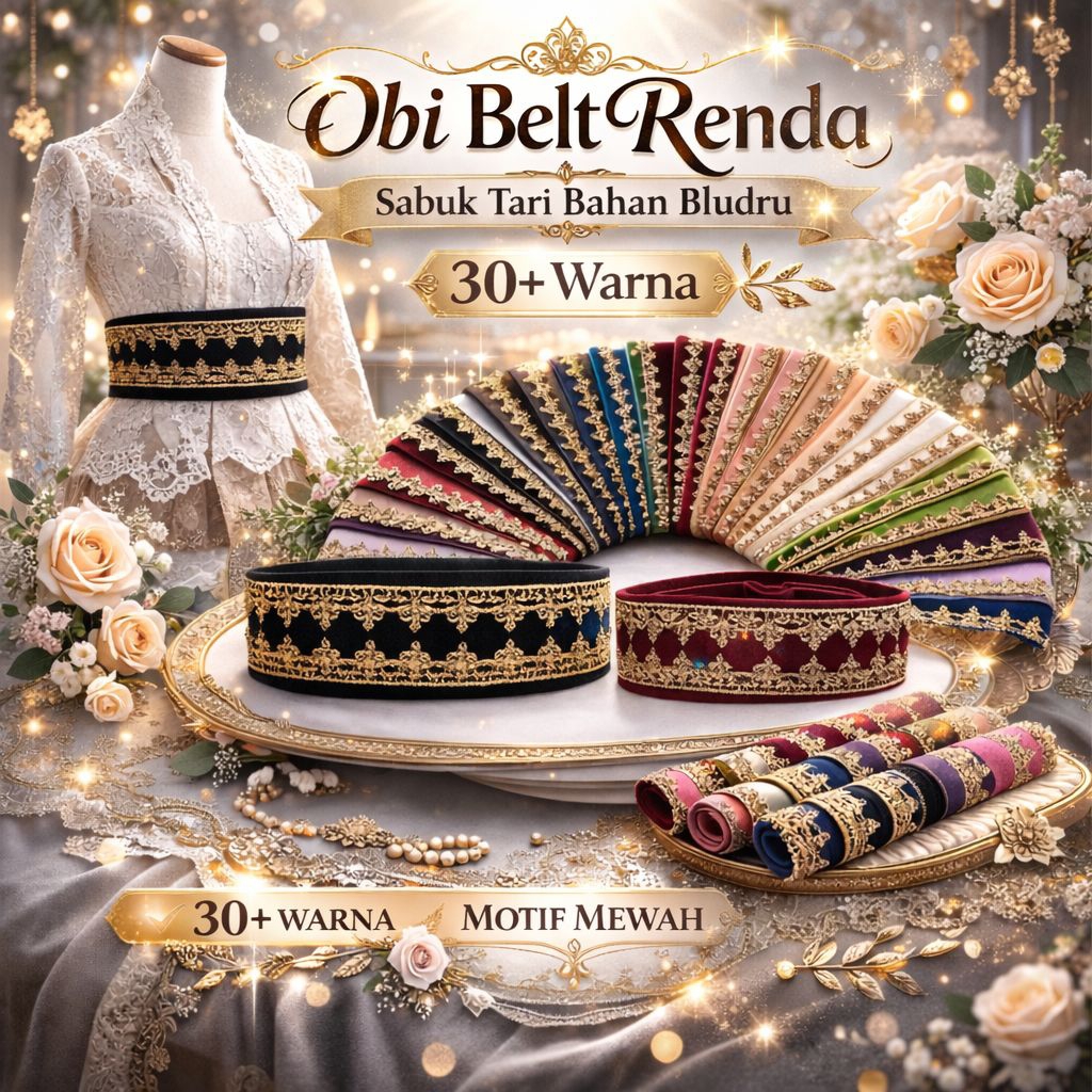 Sabuk Tari bahan bludru renda Besar - obi tari tradisional - obi renda