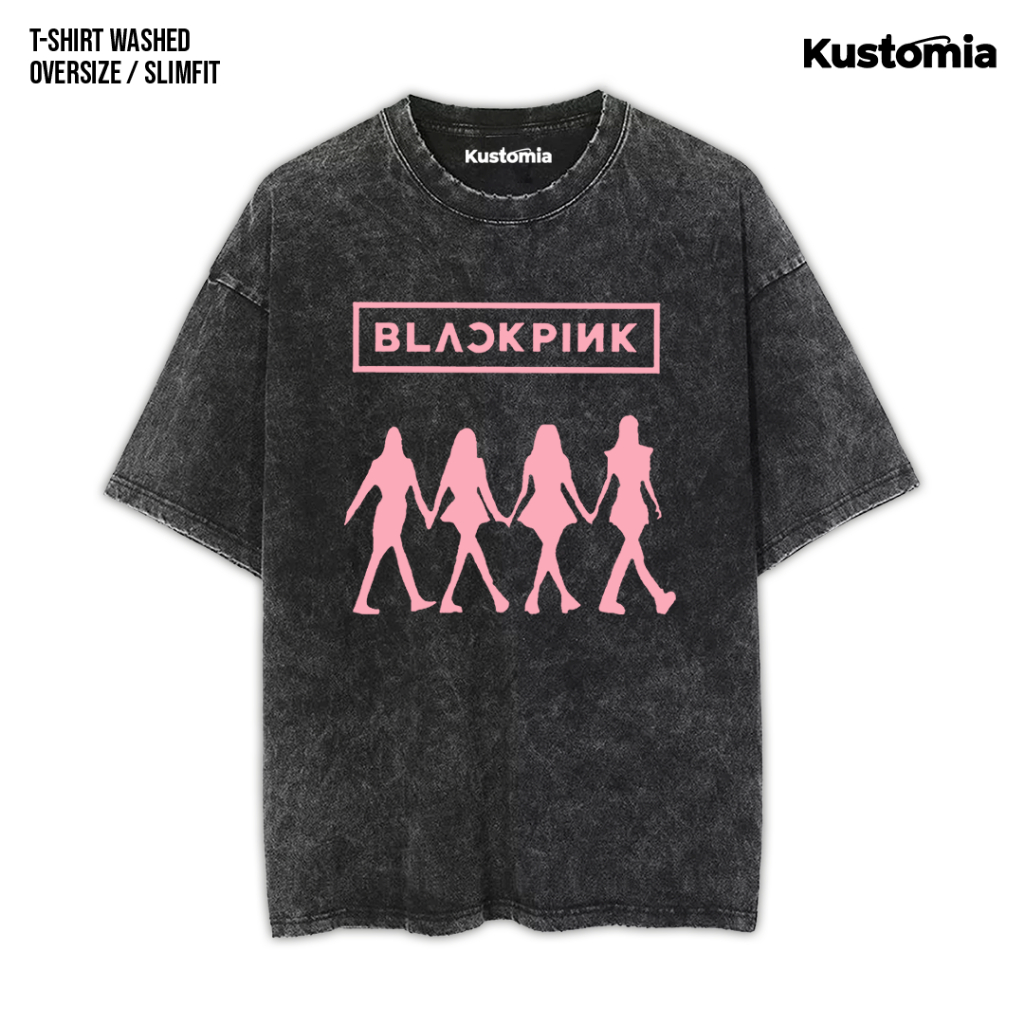 KUSTOMIA Kaos BLACKPINK Washed T-shirt Black White | BP-3