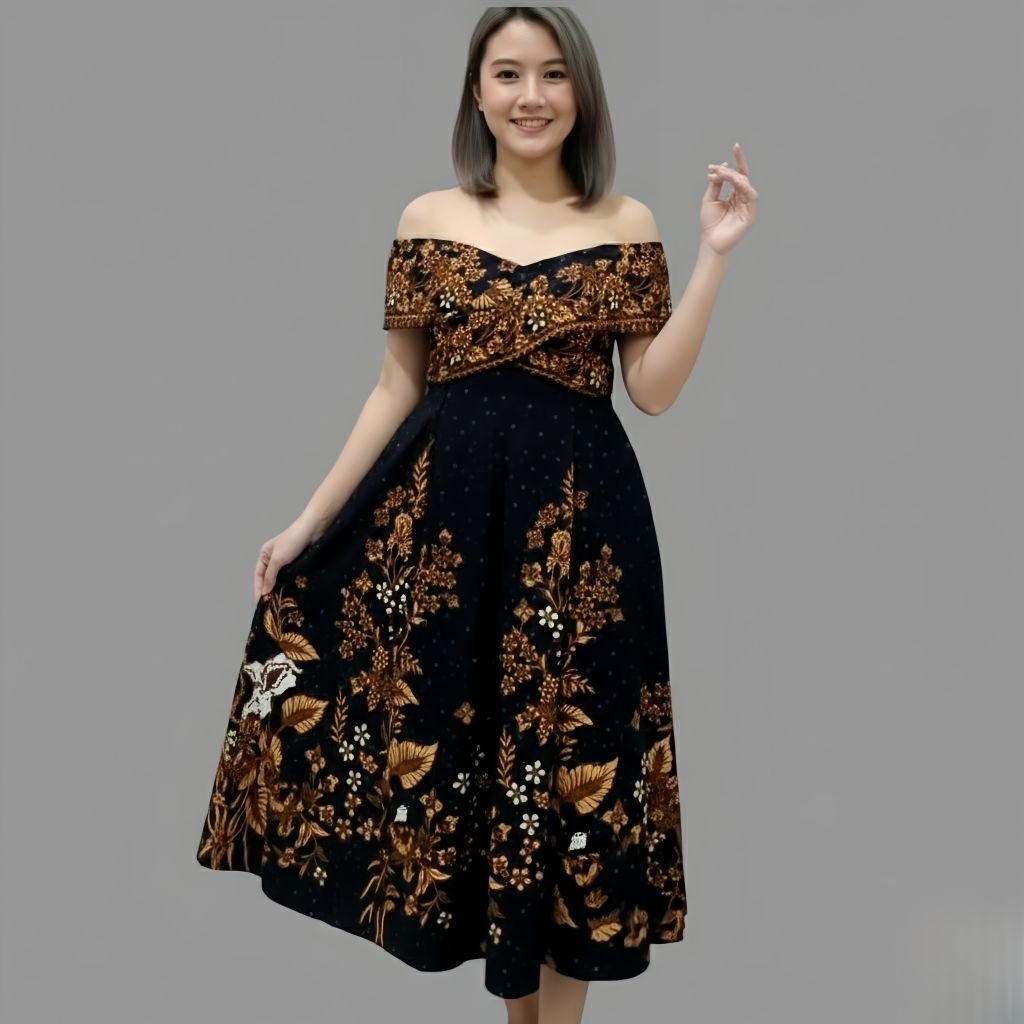 DRESS BATIK PREMIUM LAPIS TRIKOT SABRINA KODE HM370 GAUN PESTA DAN GEREJA