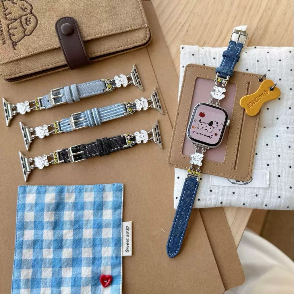 Apple watch jeans Xiaomi Mi Band Pro 8 9 10 Huawei 11 Fit 4 3 Pro 4 18mm 22mm 24mm denim Y2K tali ja