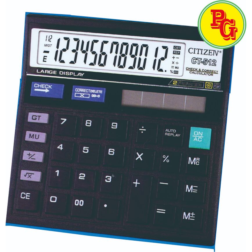 Kalkulator CITIZEN CT 512 12 digit original Solar Baterai dengan fungsi check & correct LCD Besar or