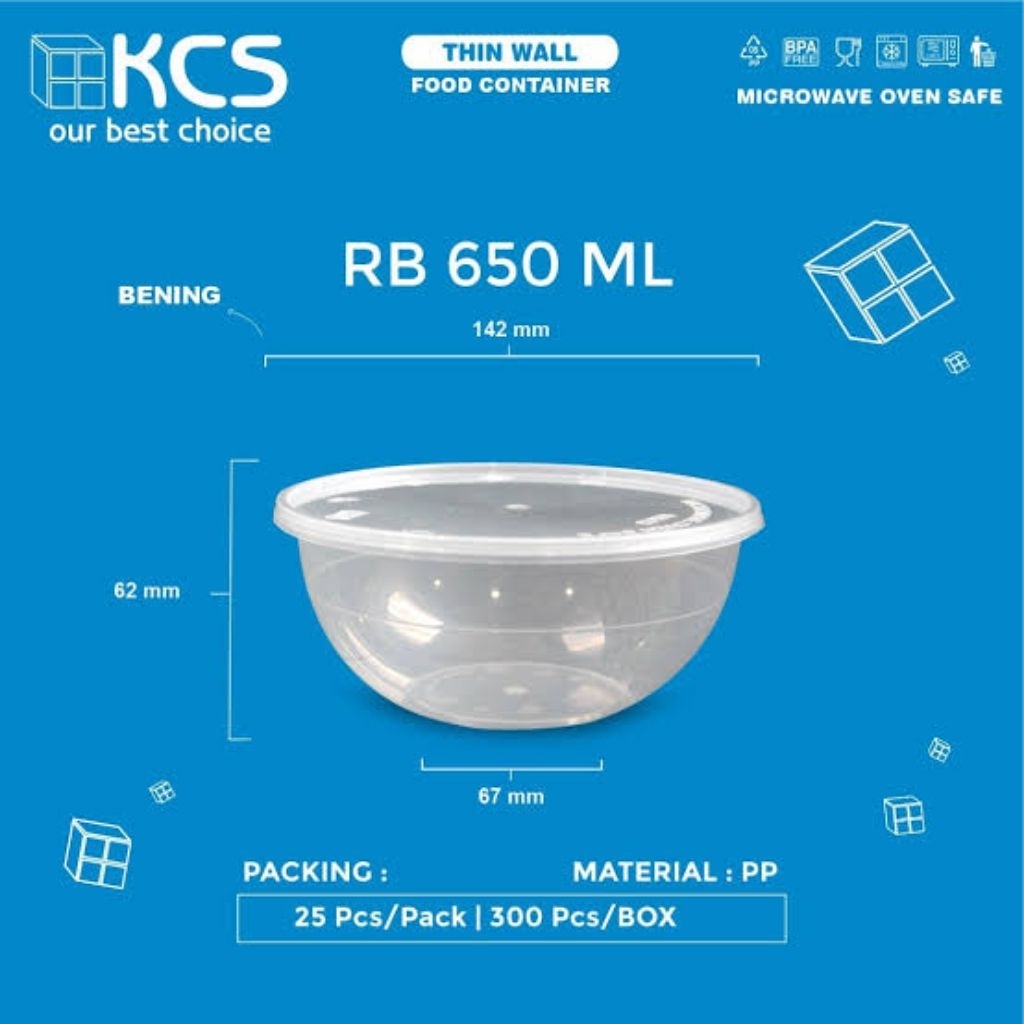 ( ISI 25 BIJI ) Thinwall BOWL 650 ml KCS / bulat / cup puding / mangkok plastik