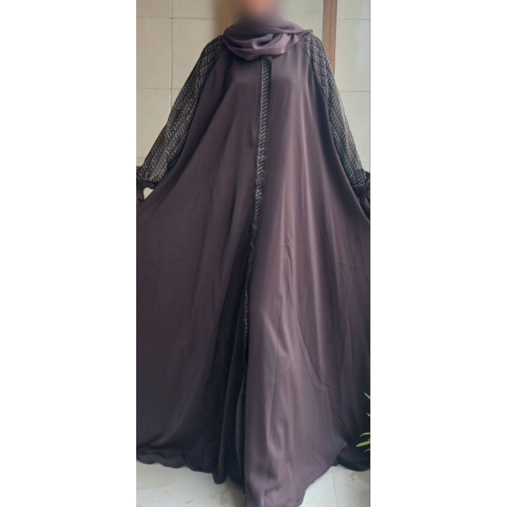Gamis  Sabrina Coklat Tua Swarovski Lengan Full – Busui Friendly Jumbo XXL